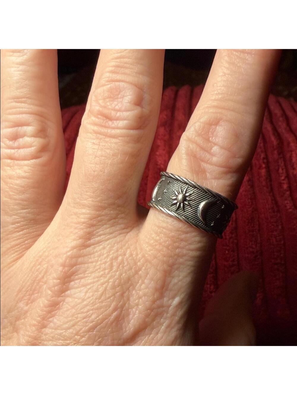 ATI Mexico 925 Sterling Silver Celestial Ring Sun Moon Star Band 5g - Picture 7 of 7